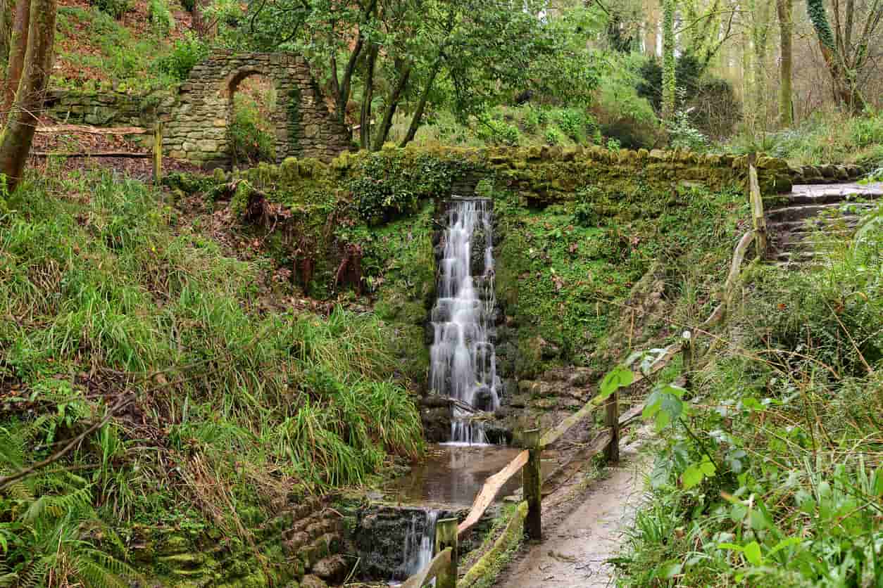 rural foot path beside a small water and river