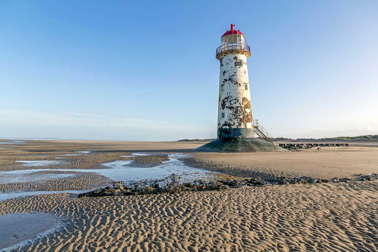 Tide out on a beach in Rhyl